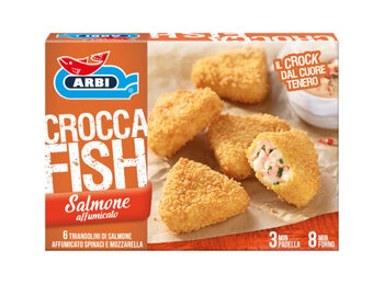 Croccafish con salmone affumicato, pack prodotto–Arbi