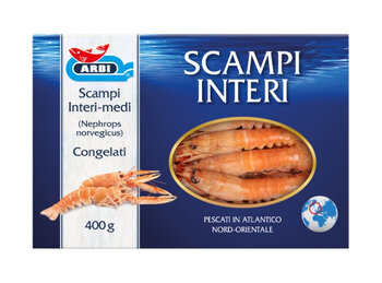 [Translate to English:] Scampi interi, pack prodotto–Arbi