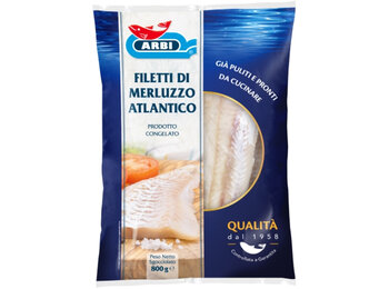 Filetti di merluzzo atlantico, pack prodotto–Arbi