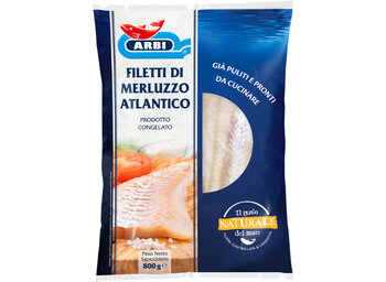 Filetti di merluzzo atlantico, pack prodotto–Arbi