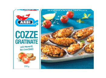 [Translate to English:] Cozze gratinate, pack prodotto–Arbi
