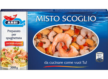 [Translate to English:] Misto scoglio preparato per spaghettata, pack prodotto–Arbi