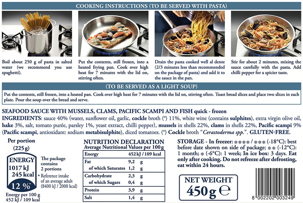 Seafood sauce with pacific scampi, mussels and clams